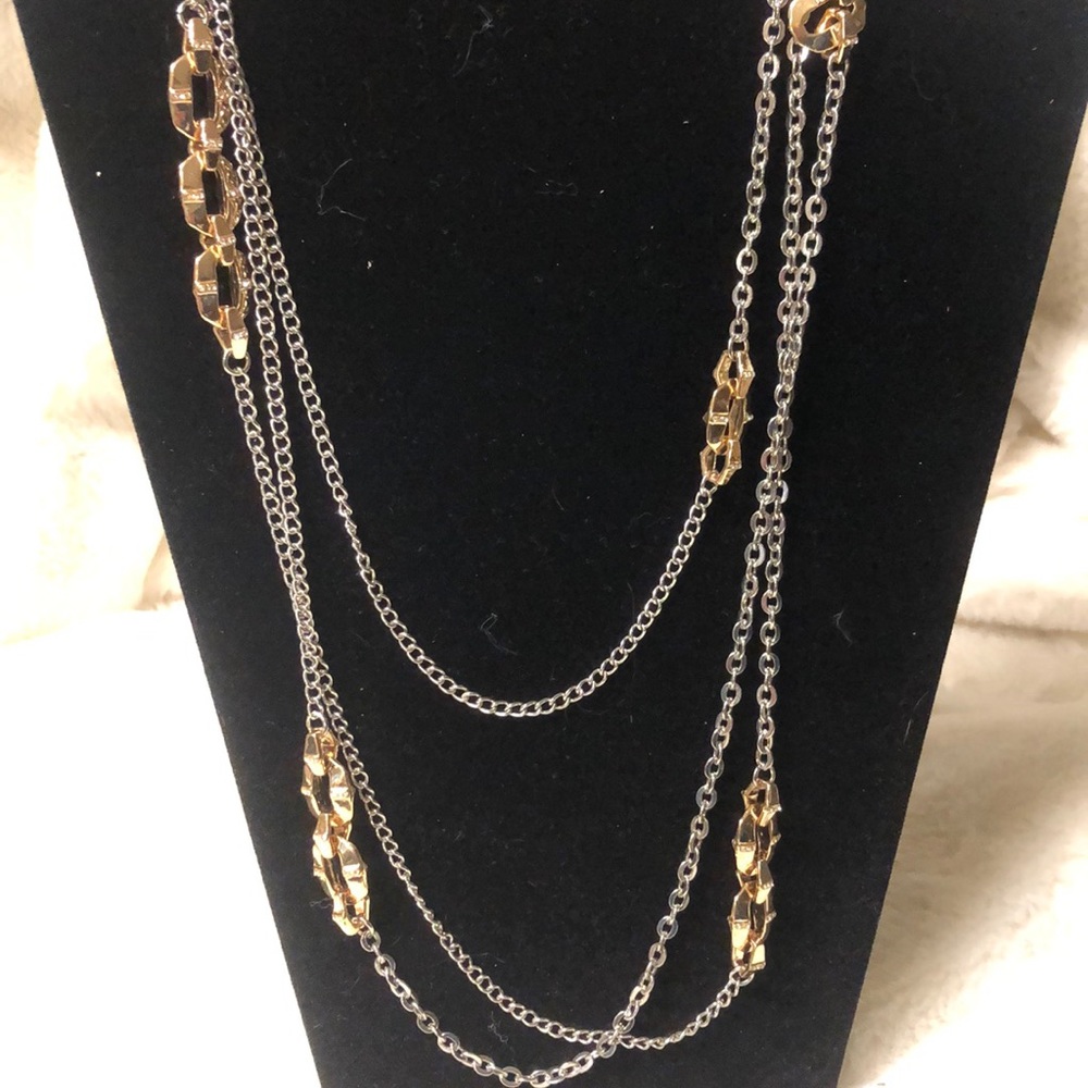 Vintage Silver & gold tone necklace triple strand
